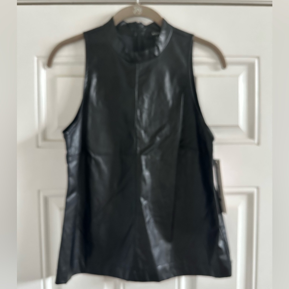 Black Faux Leather Sleeveless Top